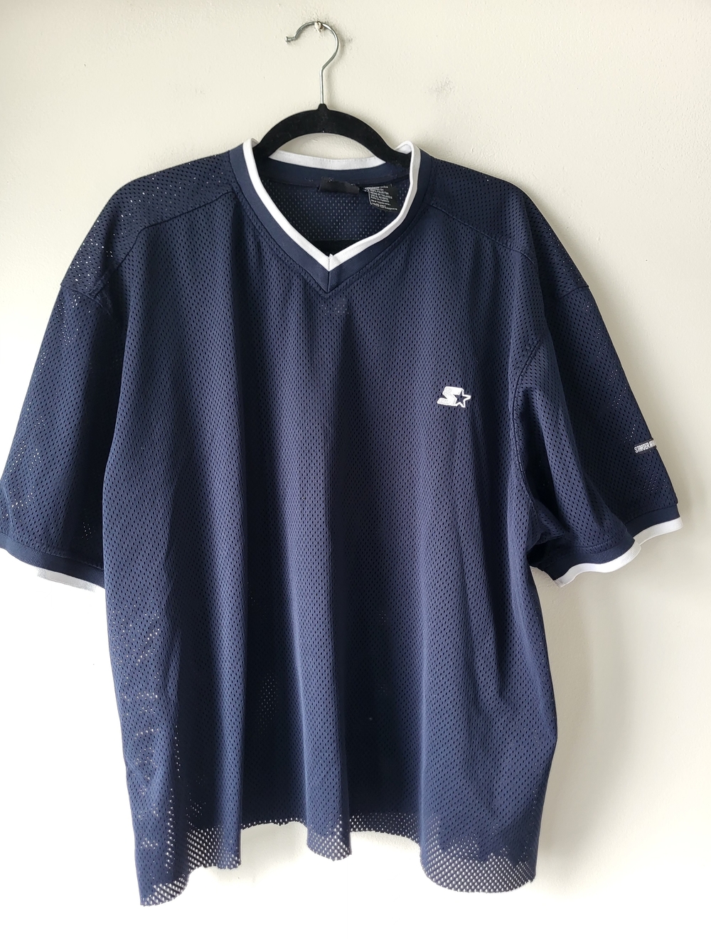 STARTER Navy Mesh V-Neck Sporty Athlesure Jersey with White Trim